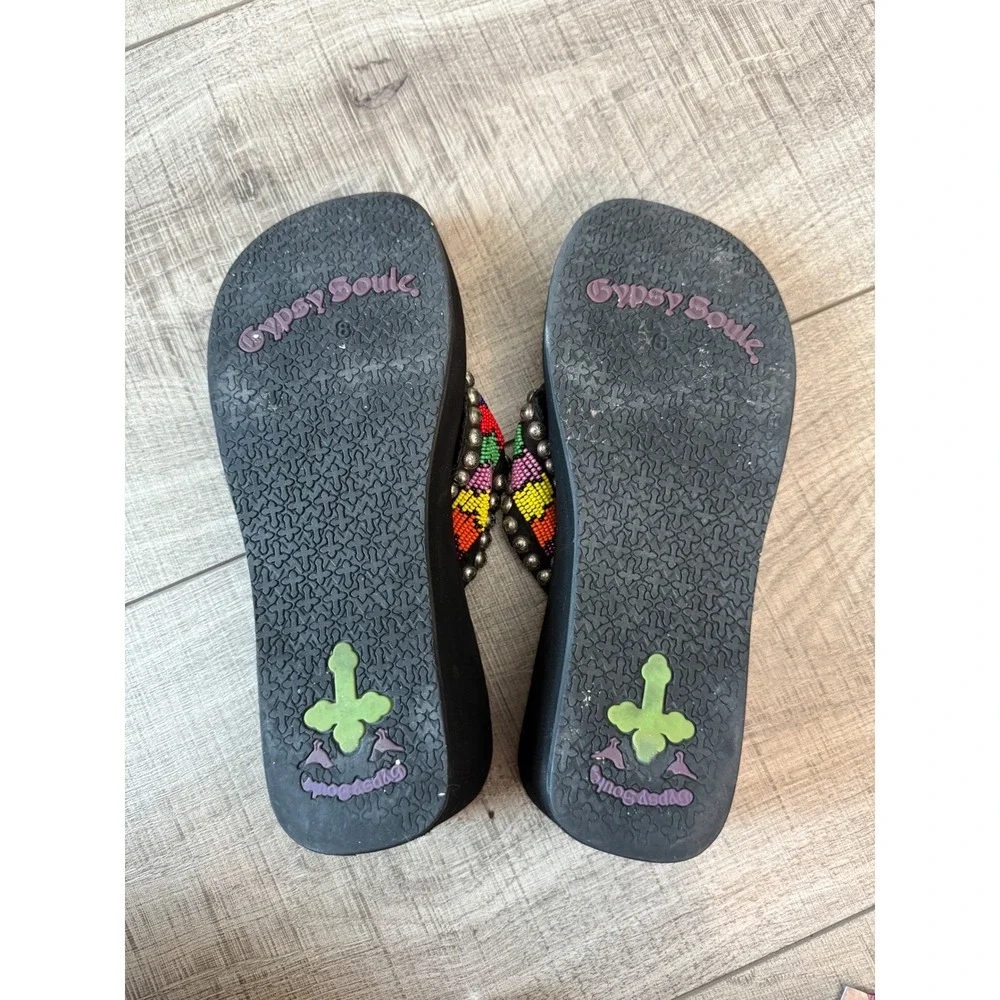 Gypsy Soule Beaded Platform Wedge Flip Flops Y2K Western Boho Sandals 8